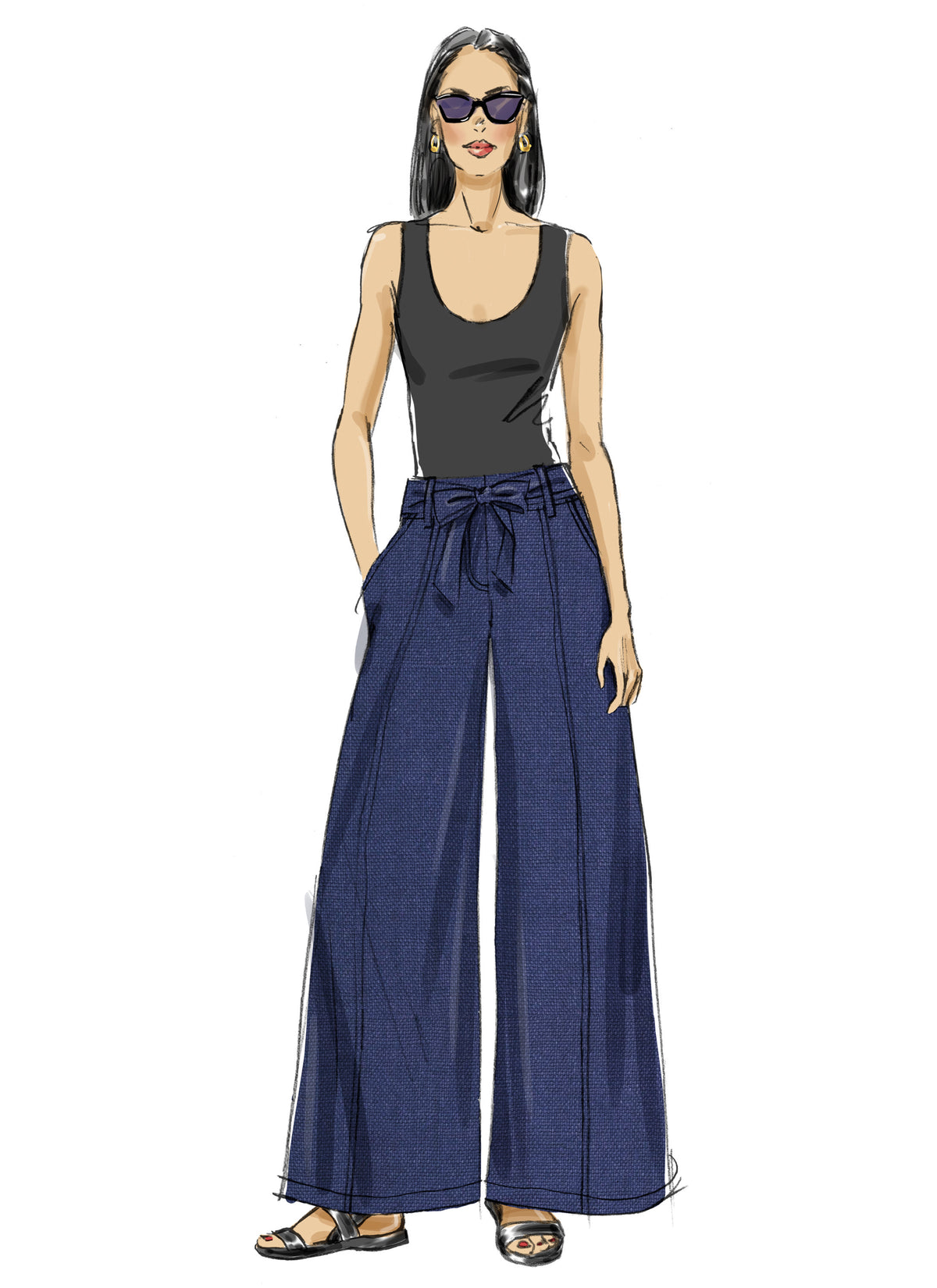 Butterick B7024 sewing pattern envelope showing misses' wide leg trousers designs