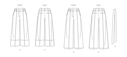 Butterick B7024 sewing pattern envelope showing misses' wide leg trousers designs