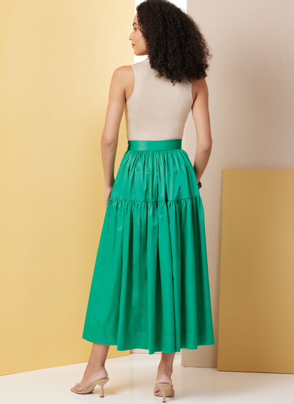 Butterick B7025 sewing pattern envelope showing misses' tiered skirt designs