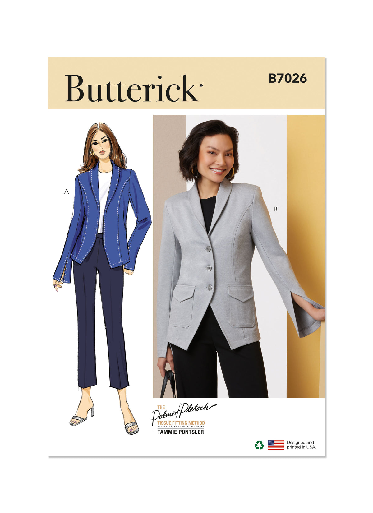Butterick B7026 sewing pattern envelope showing misses' jacket designs