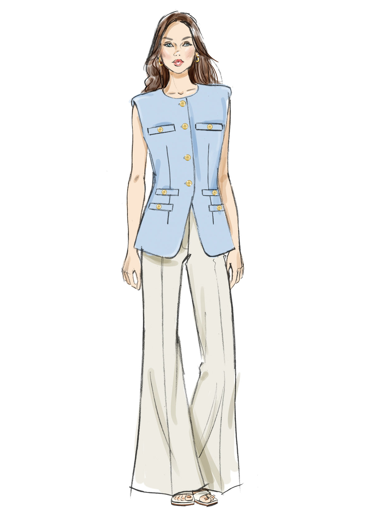 Butterick B7027 sewing pattern envelope showing misses' lined vest designs