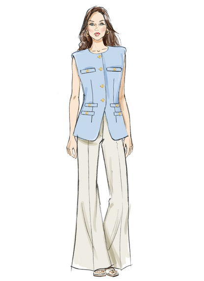 Butterick B7027 sewing pattern envelope showing misses' lined vest designs