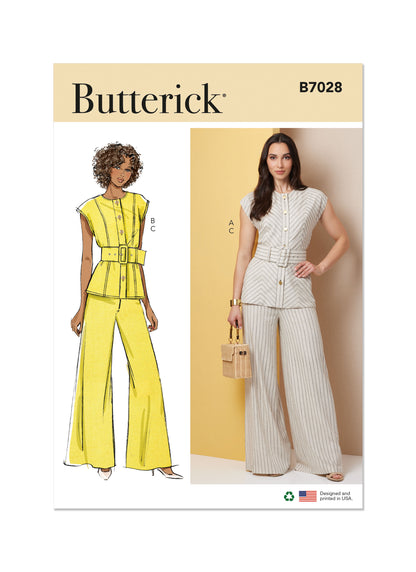 Butterick B7028 sewing pattern envelope showing misses' lined top designs