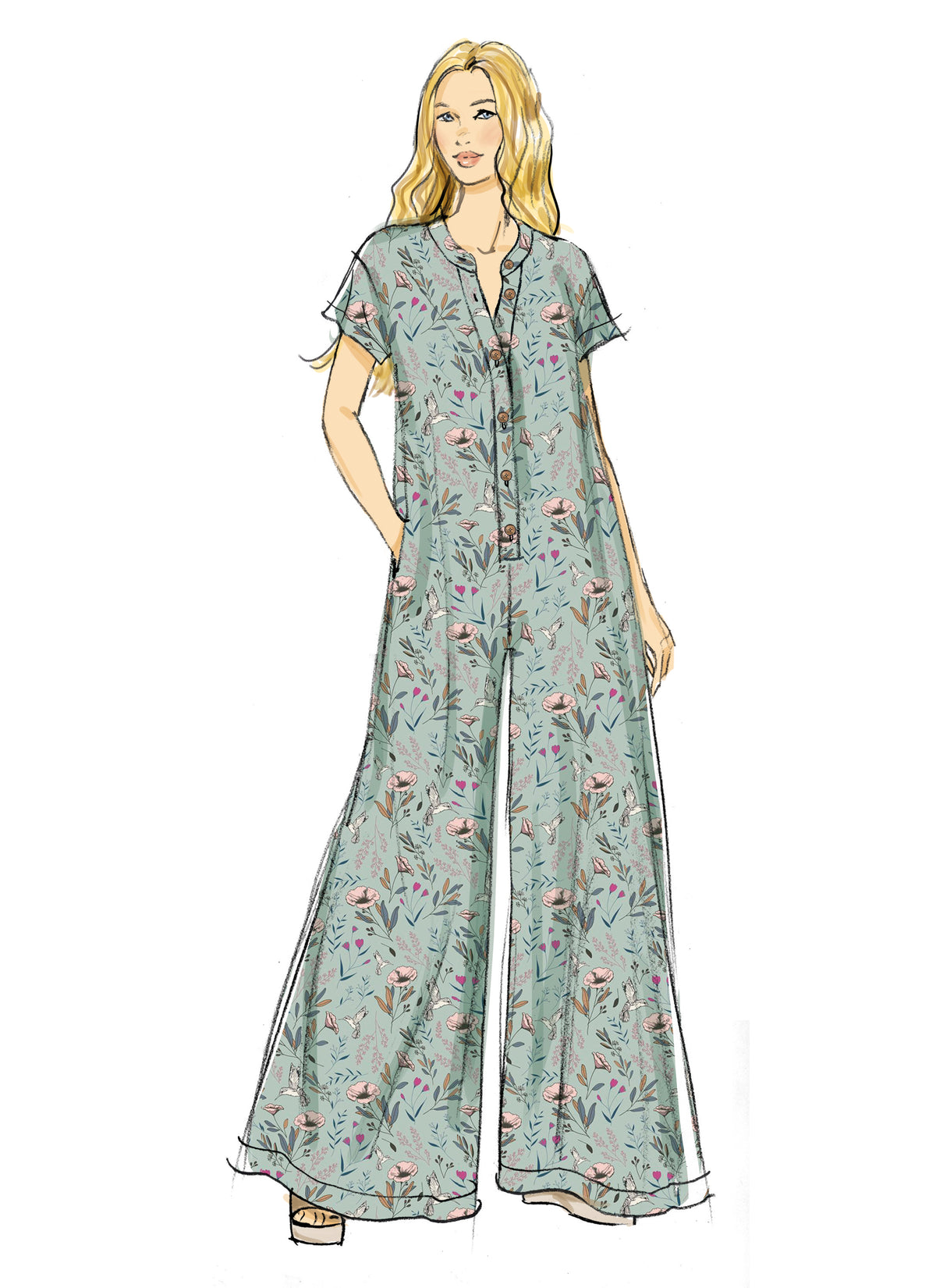 Butterick B7029 sewing pattern envelope showing women's lounge jumpsuit designs