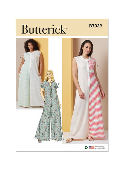 Butterick B7029 sewing pattern envelope showing women's lounge jumpsuit designs