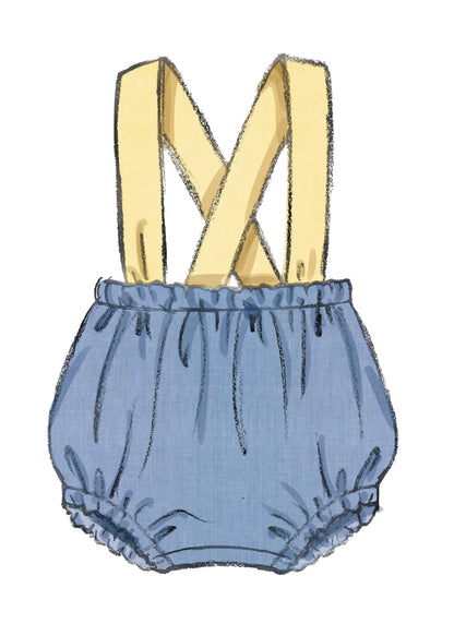 Butterick B7031 sewing pattern envelope showing baby romper designs