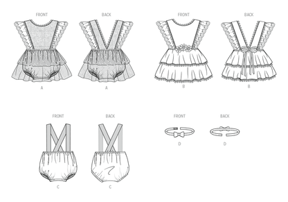 Butterick B7031 sewing pattern envelope showing baby romper designs