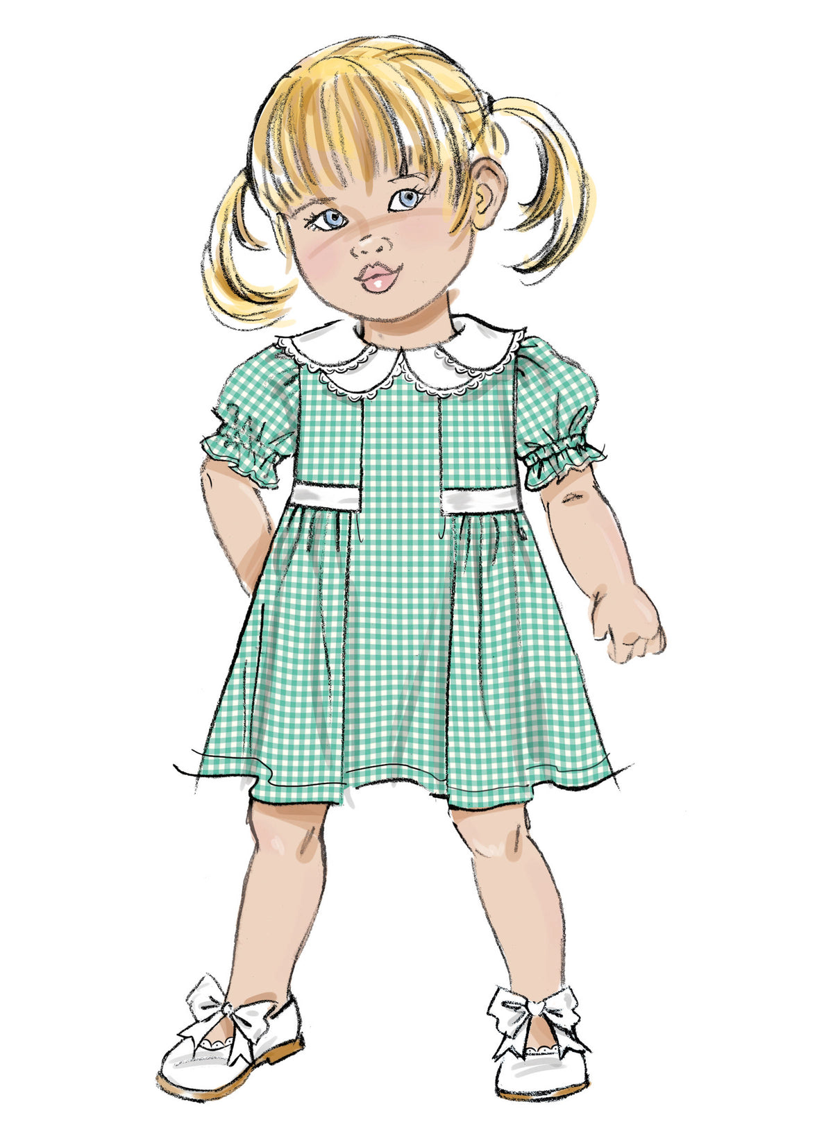 Butterick B7032 sewing pattern envelope showing toddler dress designs
