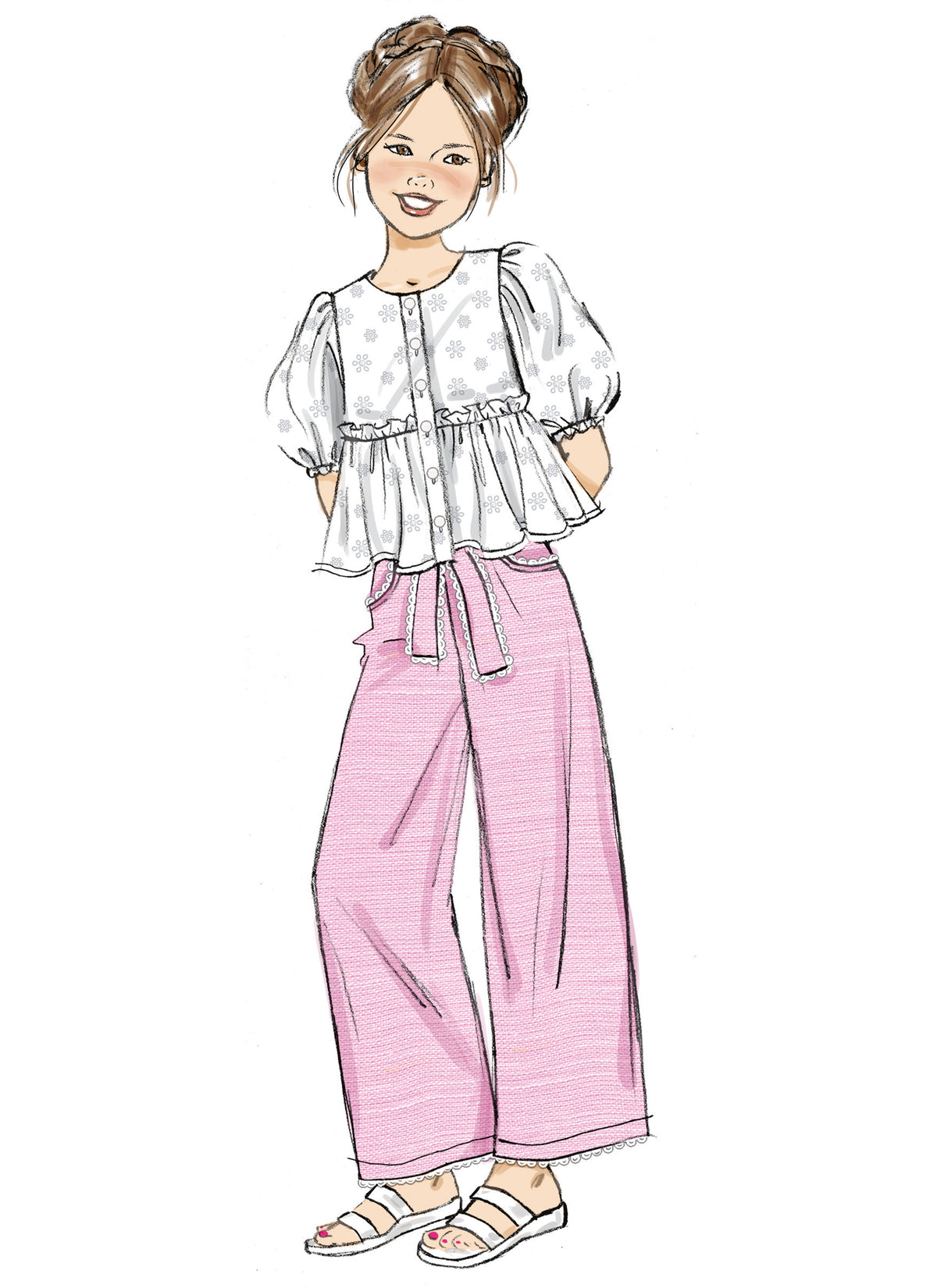 Butterick B7034 sewing pattern envelope showing girls' top designs