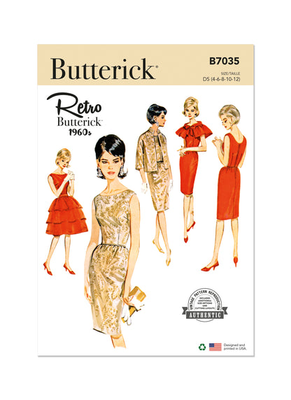 Butterick B7035 sewing pattern envelope showing misses' sheath dress designs