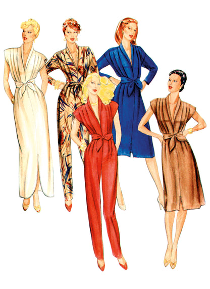 Butterick B7036 sewing pattern envelope showing vintage 1980s jumpsuit and dress designs