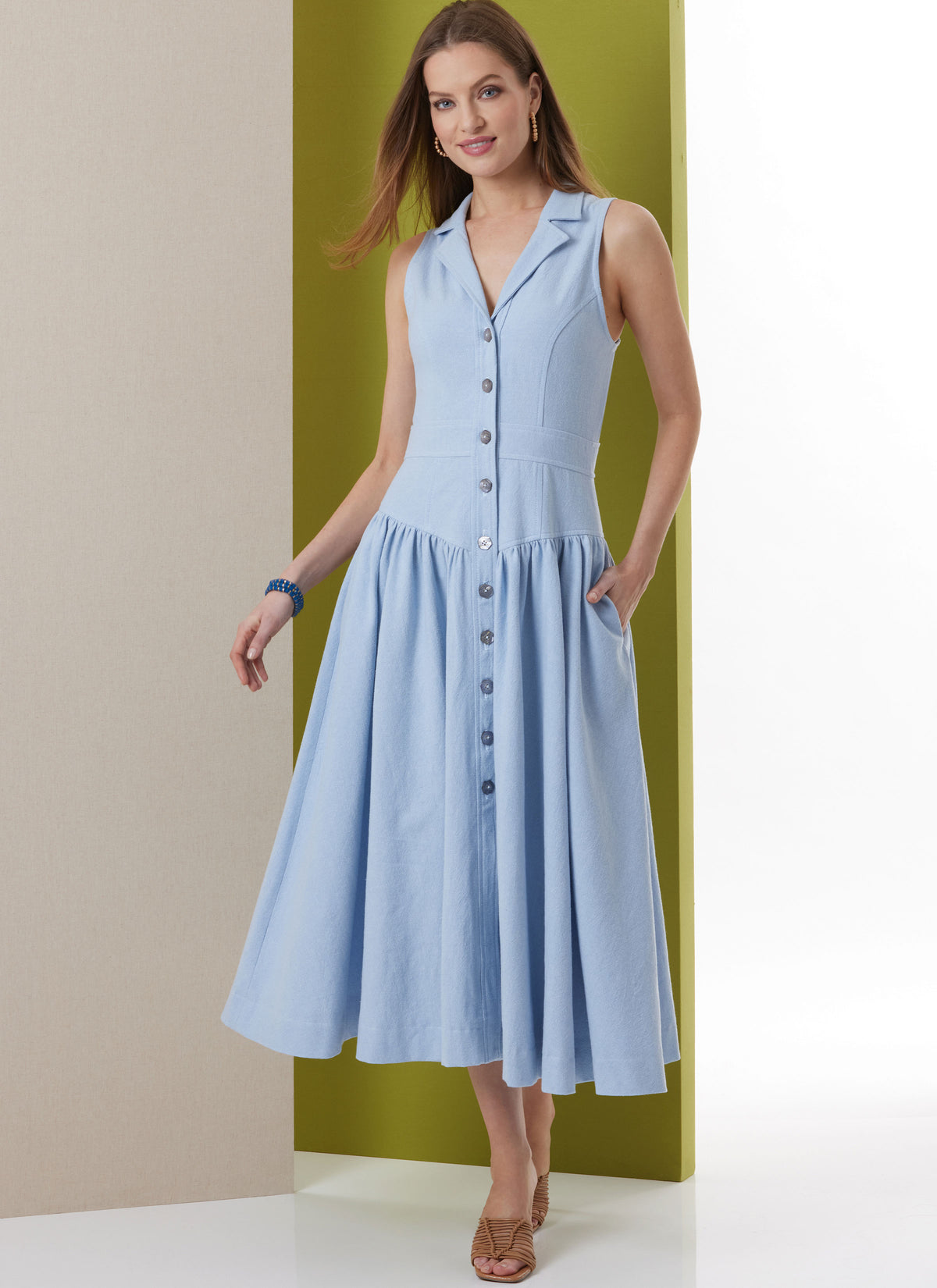 Butterick B7037 sewing pattern envelope showing misses' midi dress designs