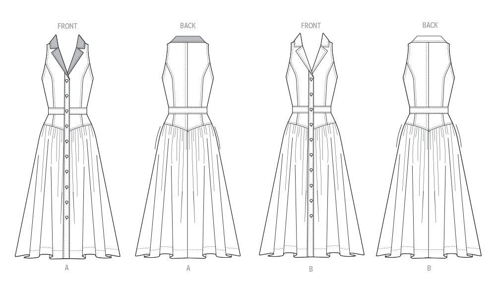 Butterick B7037 sewing pattern envelope showing misses' midi dress designs