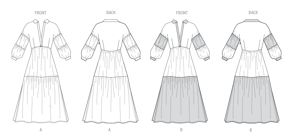 Butterick B7039 sewing pattern envelope showing misses' tiered dress designs