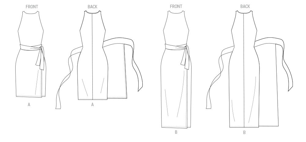 Butterick B7040 sewing pattern envelope showing wrap dress designs