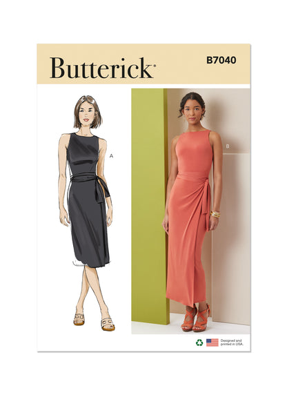 Butterick B7040 sewing pattern envelope showing wrap dress designs