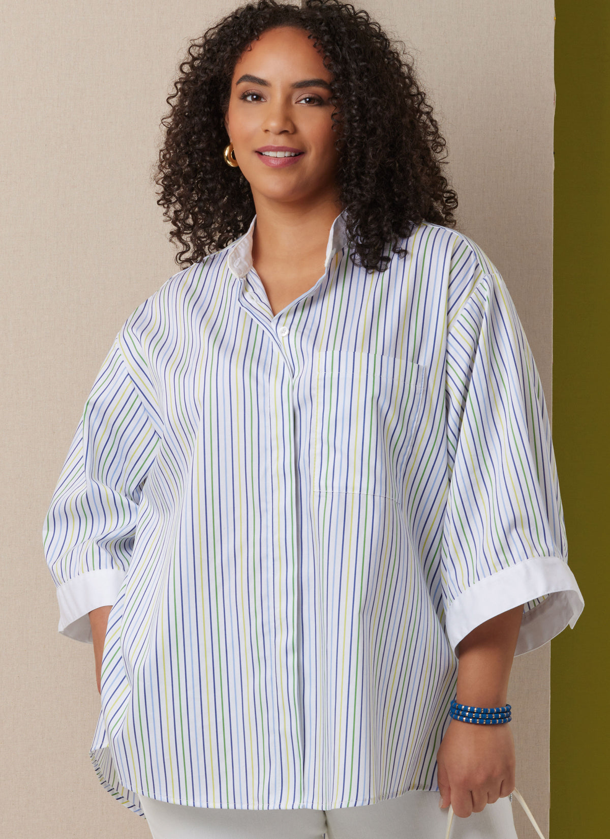 Butterick B7041 sewing pattern envelope showing loose-fit shirt designs