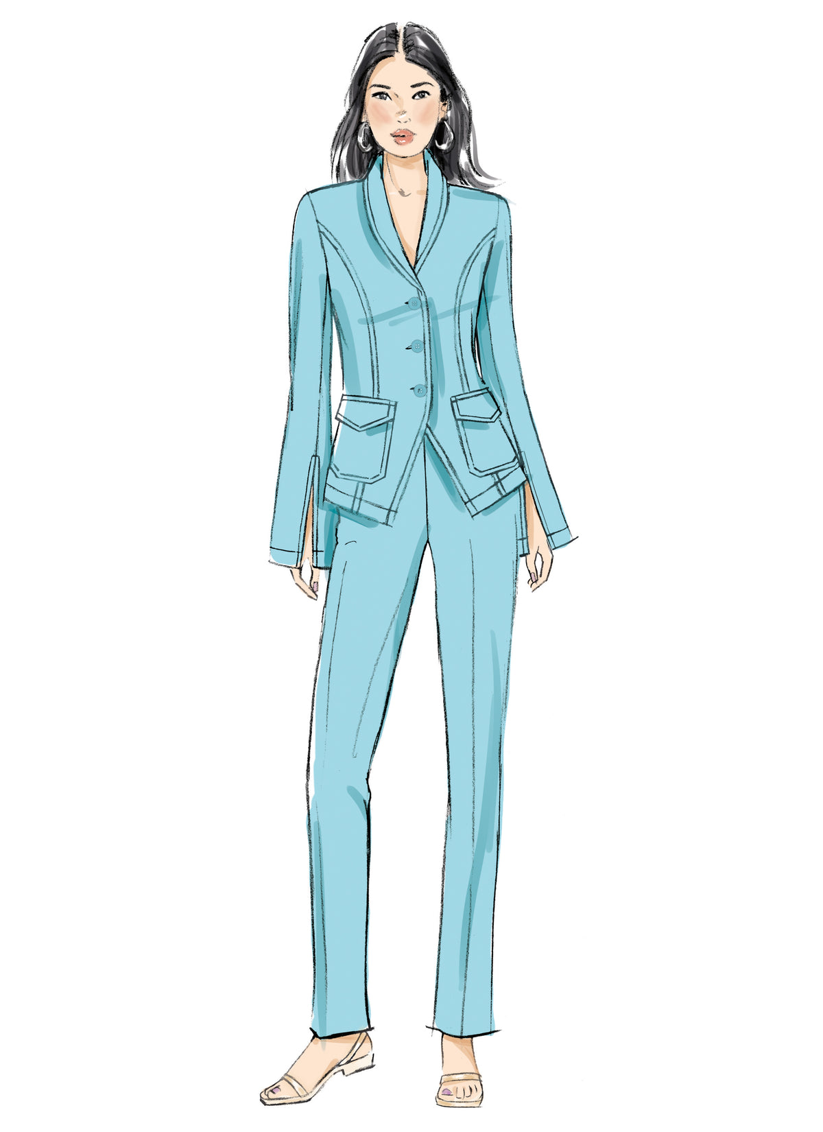 Butterick B7042 sewing pattern envelope showing fitted trousers designs