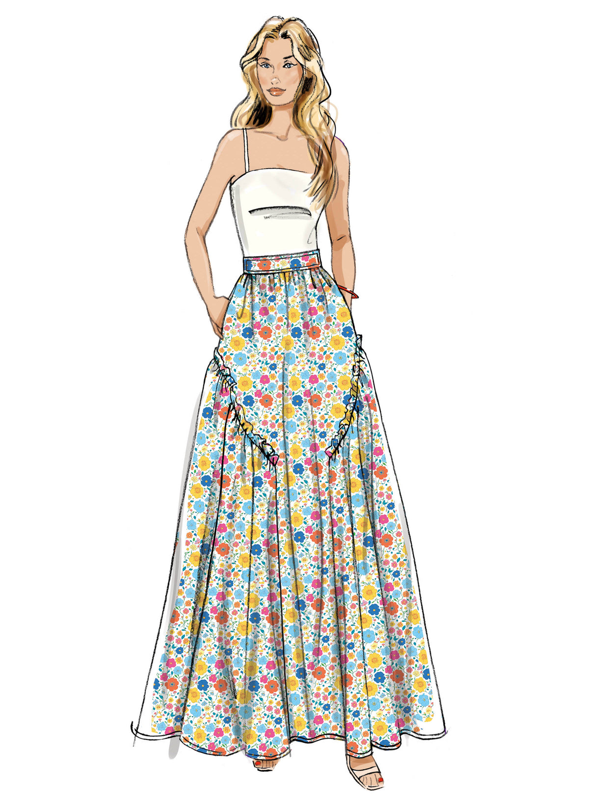 Butterick B7044 sewing pattern envelope showing flared skirt designs