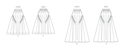 Butterick B7044 sewing pattern envelope showing flared skirt designs