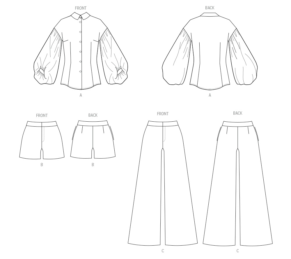 Butterick B7045 sewing pattern envelope showing button-front top designs