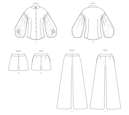 Butterick B7045 sewing pattern envelope showing button-front top designs