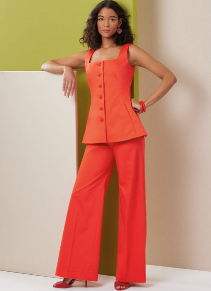 Butterick B7046 sewing pattern envelope showing sleeveless lined top designs