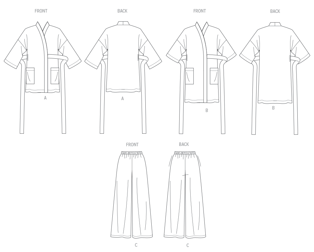 Butterick B7047 sewing pattern envelope showing loose-fit robe designs