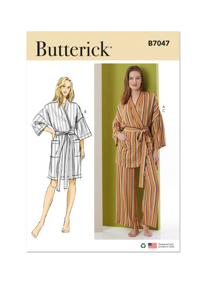 Butterick B7047 sewing pattern envelope showing loose-fit robe designs
