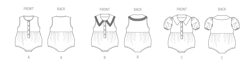 Butterick B7048 sewing pattern envelope showing baby romper designs
