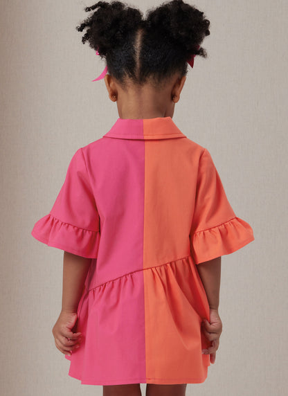 Butterick B7049 sewing pattern envelope showing toddler button-front dress designs