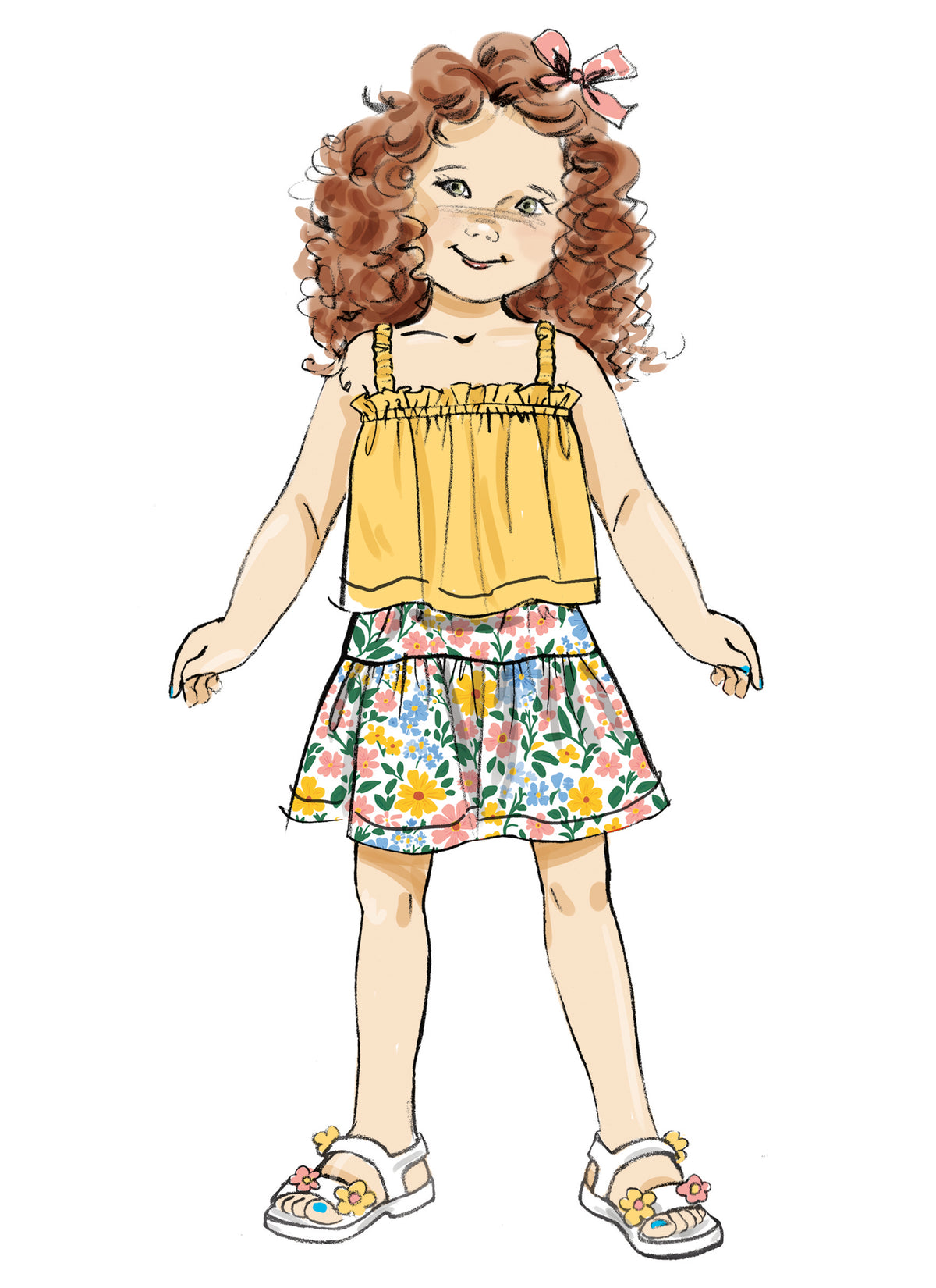 Butterick B7050 sewing pattern envelope showing children's ruffle top designs