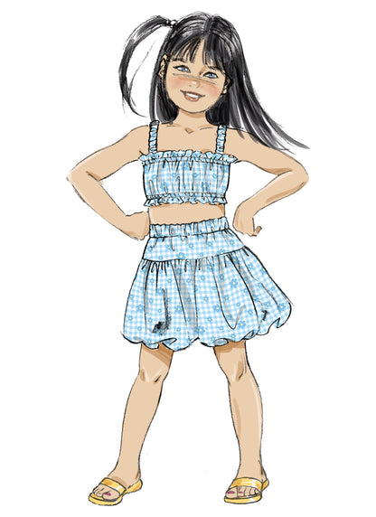 Butterick B7050 sewing pattern envelope showing children's ruffle top designs