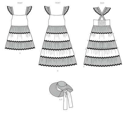 Butterick B7051 sewing pattern envelope showing girls' tiered dress designs