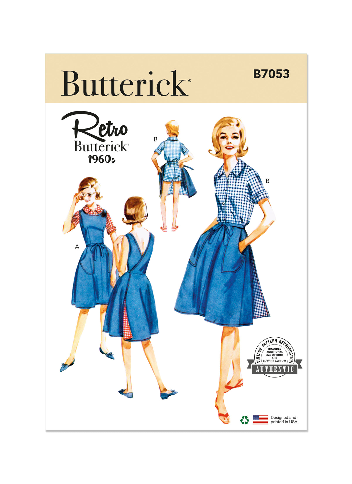 Butterick B7053 sewing pattern envelope showing vintage 1960s casual separates designs