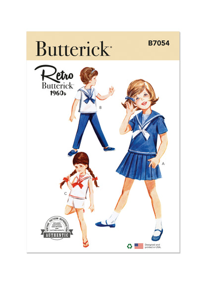 Butterick B7054 sewing pattern envelope showing children's vintage 1960s casual separates designs