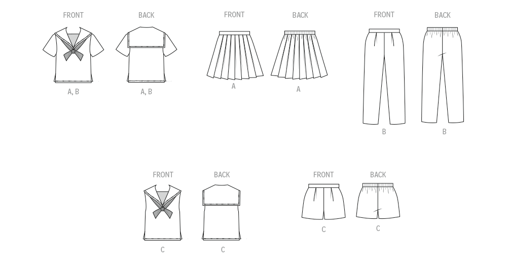 Butterick B7054 sewing pattern envelope showing children's vintage 1960s casual separates designs