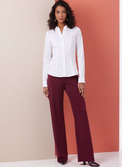 Butterick B7055 sewing pattern envelope showing fitted button-front shirt designs