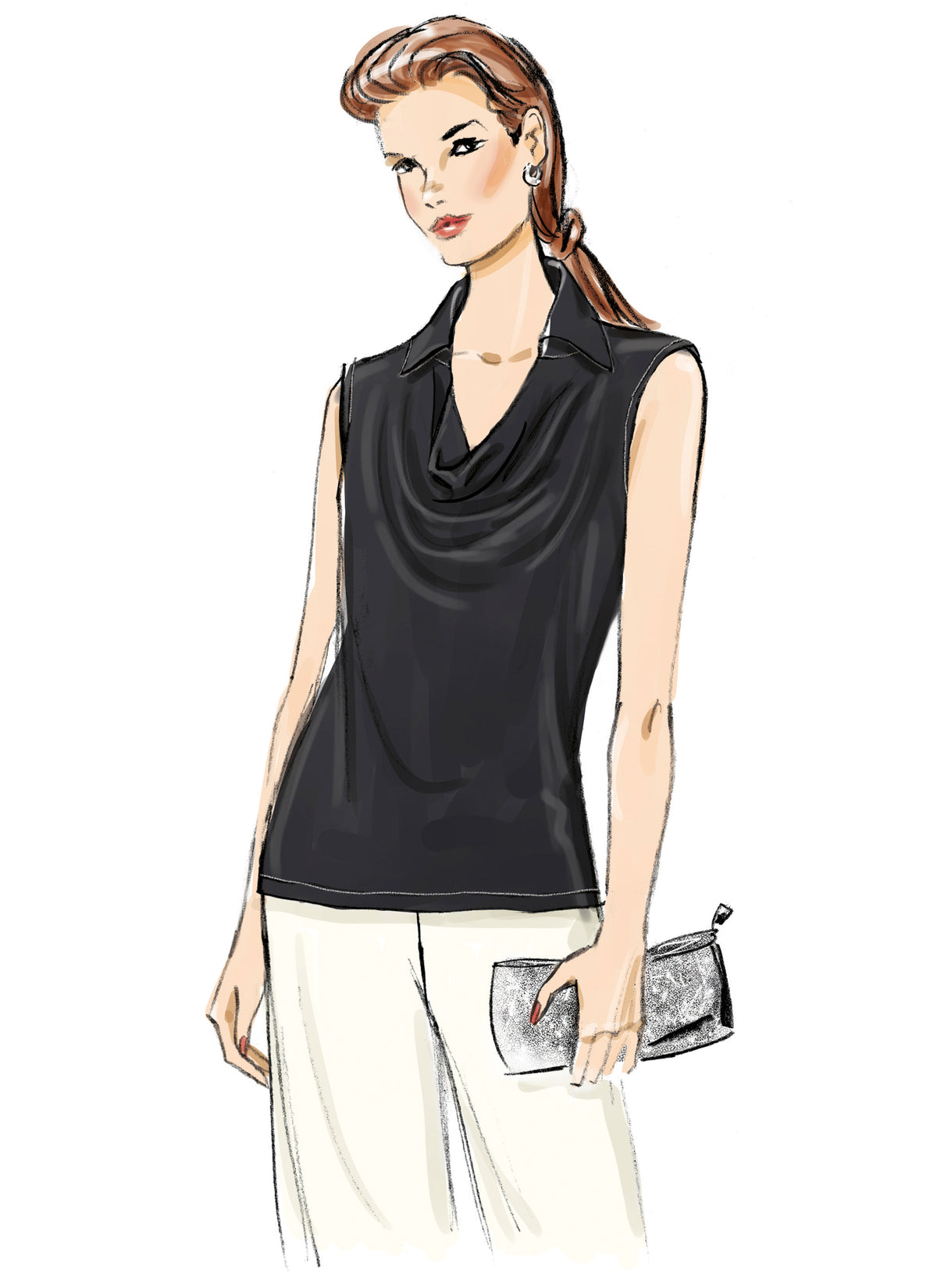 Butterick B7056 sewing pattern envelope showing cowl neck blouse designs