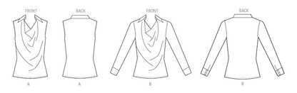 Butterick B7056 sewing pattern envelope showing cowl neck blouse designs