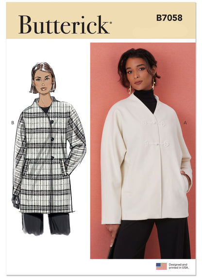 Butterick B7058 sewing pattern envelope showing loose-fit jacket designs