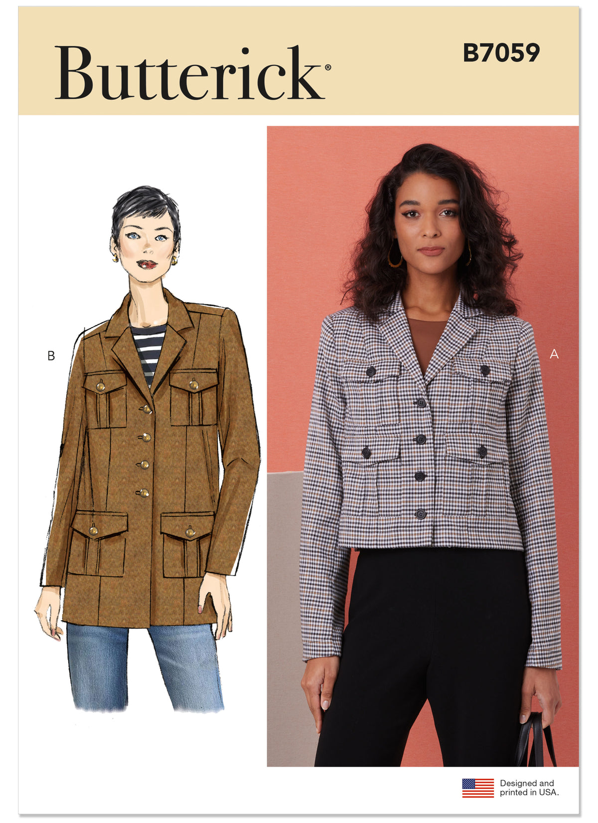 Butterick B7059 sewing pattern envelope showing unlined jacket designs