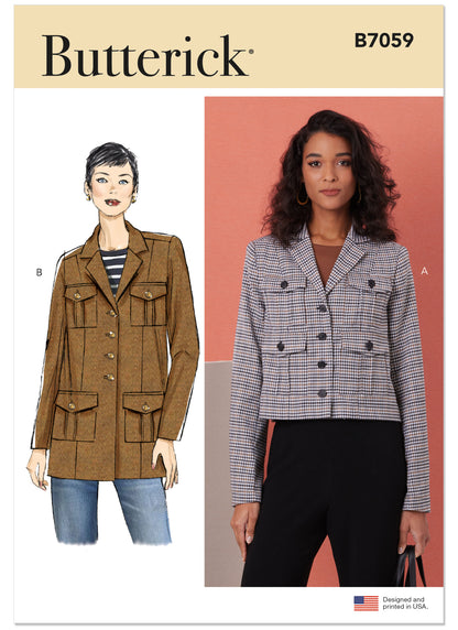 Butterick B7059 sewing pattern envelope showing unlined jacket designs