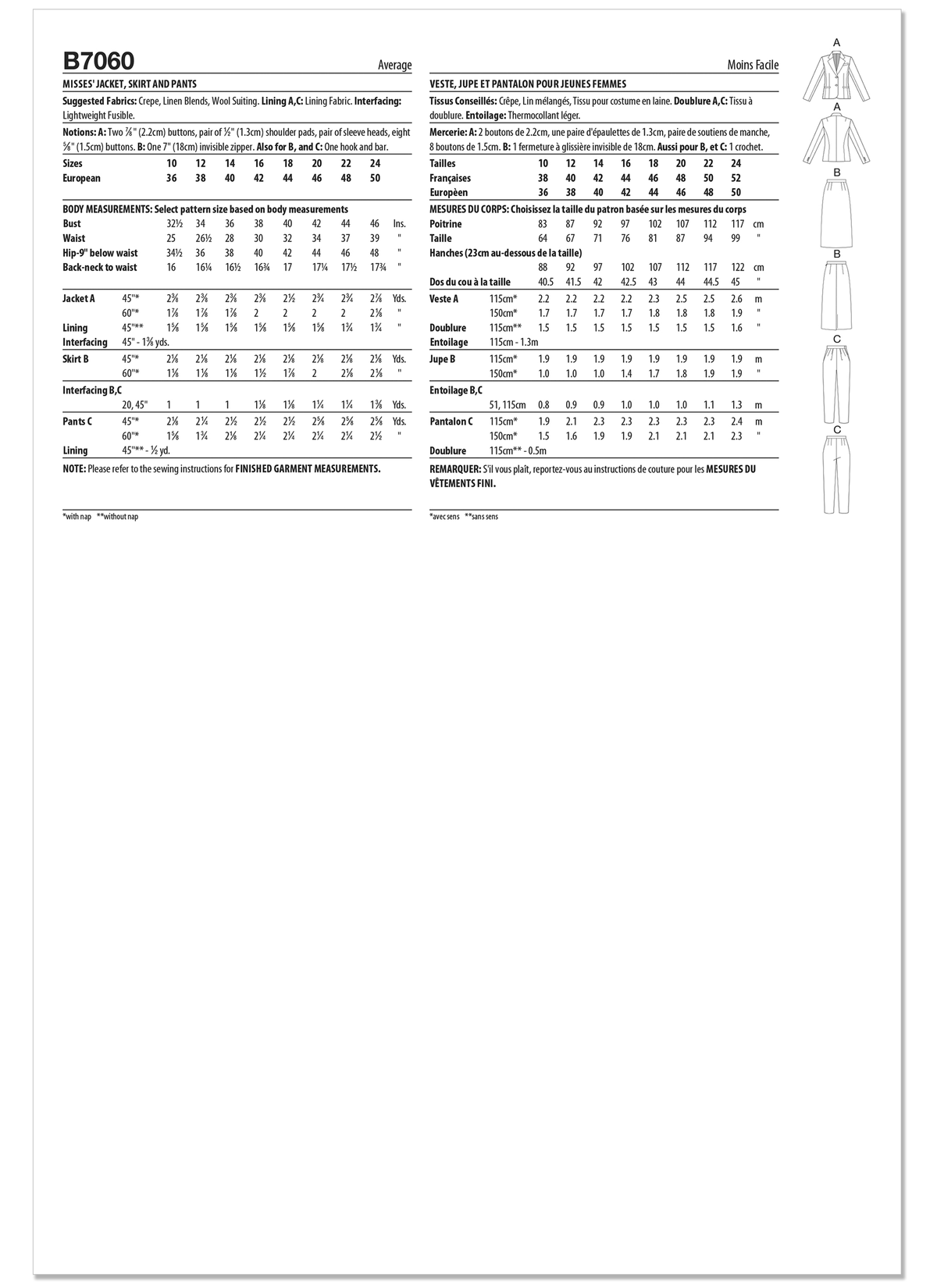 Butterick B7060 sewing pattern envelope showing lined jacket designs