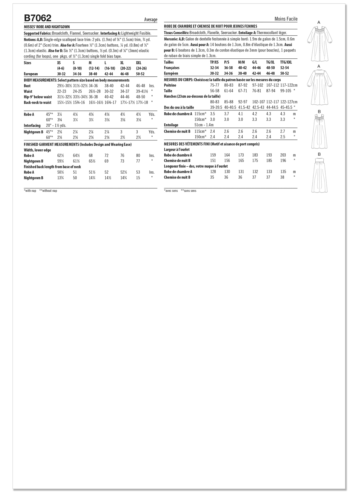 Butterick B7062 sewing pattern envelope showing button-front robe designs