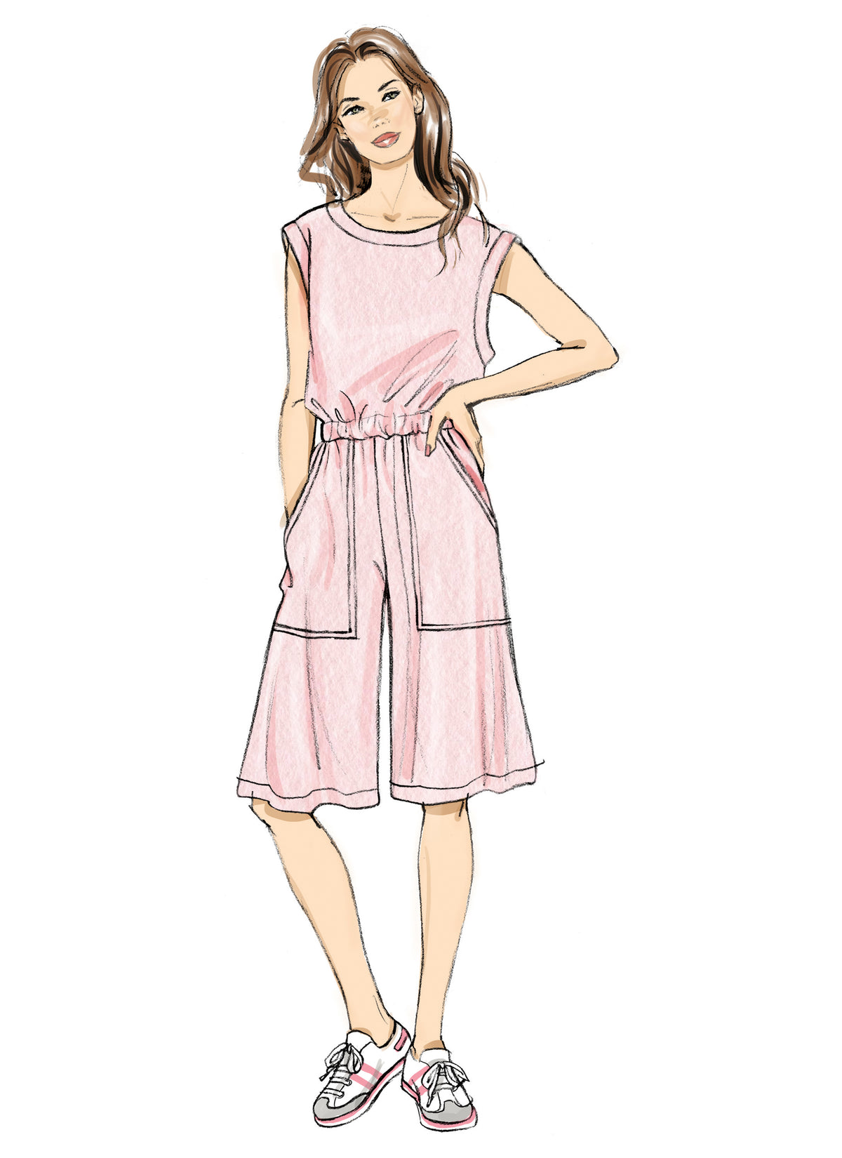 Butterick B7063 sewing pattern envelope showing open back knit jumpsuit designs