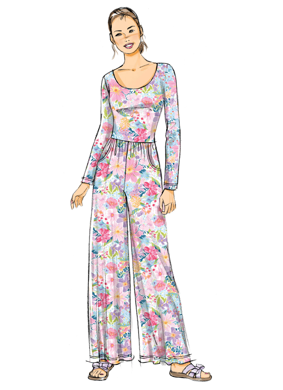 Butterick B7064 sewing pattern envelope showing a matching mother and daughter knit jumpsuit