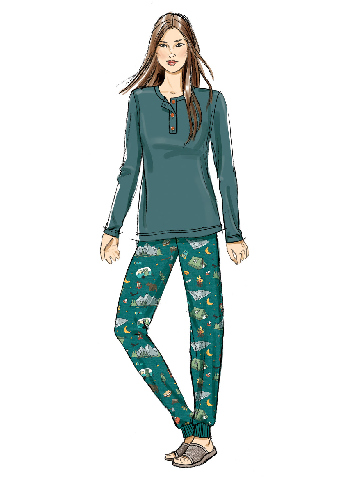 Butterick B7065 sewing pattern envelope showing matching unisex sleepwear for the whole family