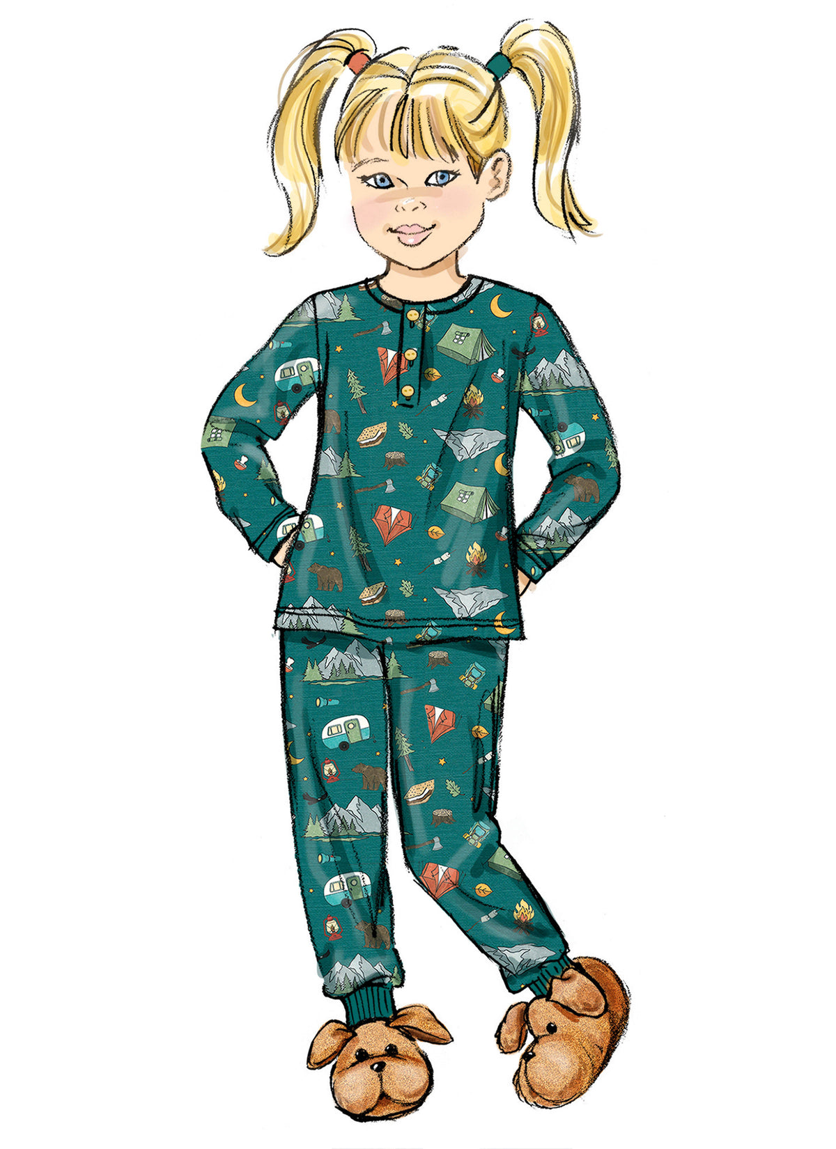 Butterick B7065 sewing pattern envelope showing matching unisex sleepwear for the whole family