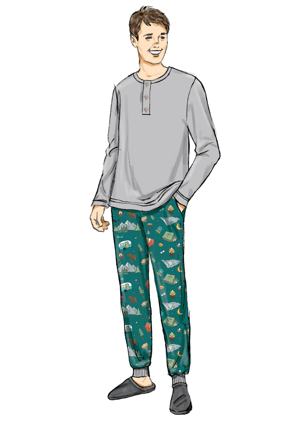 Butterick B7065 sewing pattern envelope showing matching unisex sleepwear for the whole family